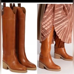 Jimmy Choo Tan Over the Knee Boots Minimalist Design